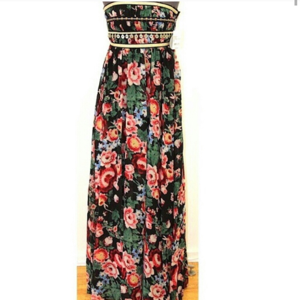 Long Black Floral Gypsy Dress